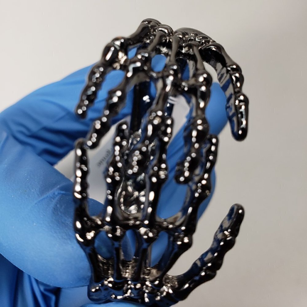 Women's Well Detailed Halloween Gun metal Skeleton Hand cuff Bracelet - Picture 5 of 5